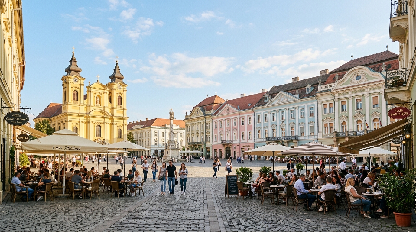 Trg ujedinjenja u Temišvaru sa baroknim fasadama